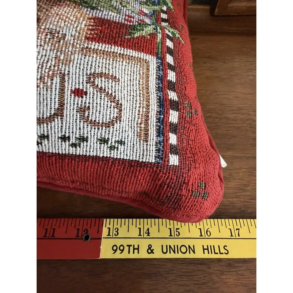 Kitty Klaus Tapestry Christmas Throw Pillow Cat & Cardinal 13